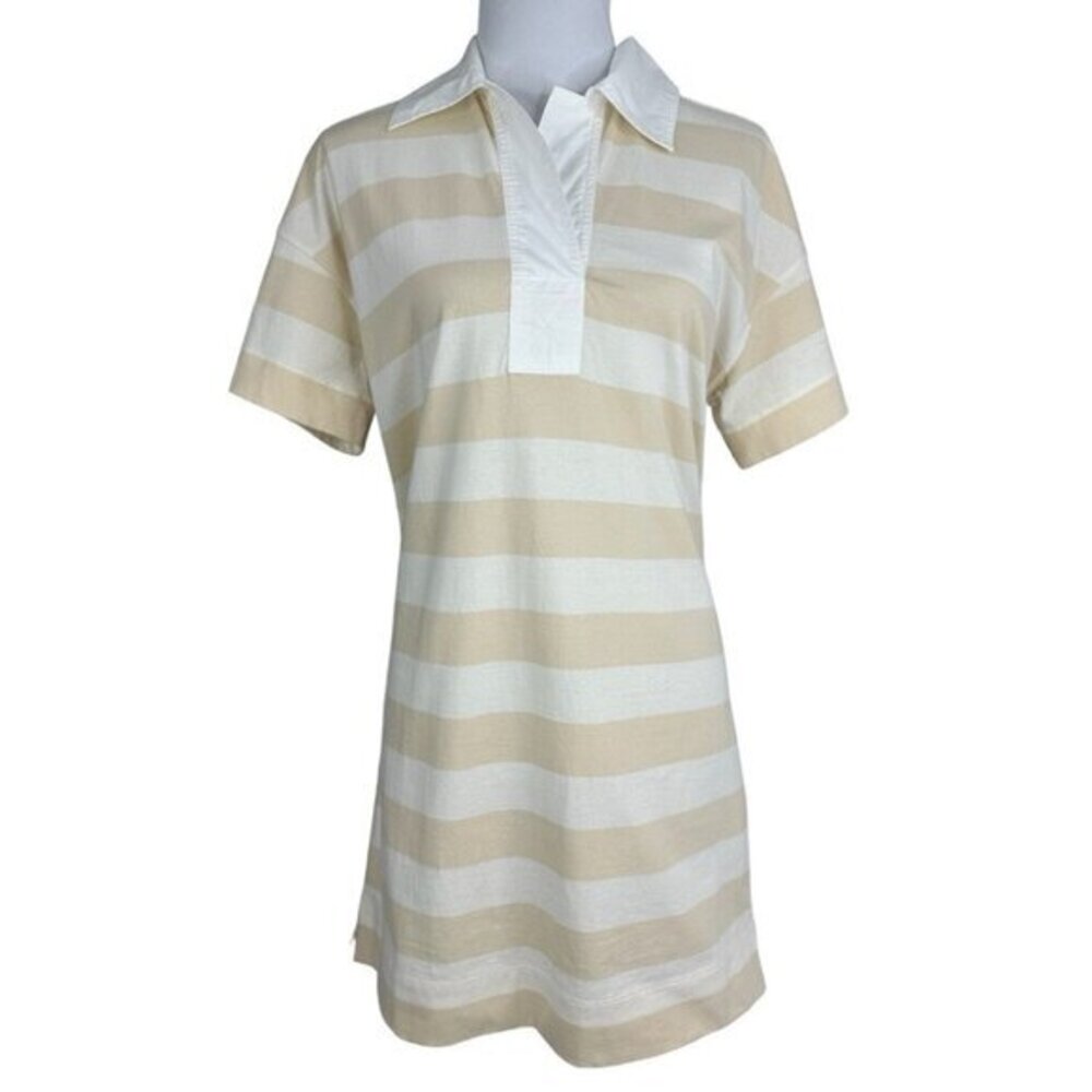 Everlane Organic Cotton Polo Mini Dress Striped Tan White Small NWT‎